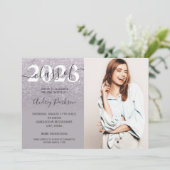 シック薄紫パープルグリッターグラデーション写真卒業 招待状 (スタンド正面)