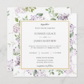 シック薄紫パープルフローラ結婚グリーナリーズススクエア 招待状 (正面/裏面)