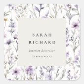 シック薄紫パープルワイルドフラワーバタフライビジネス スクエアシール (正面)