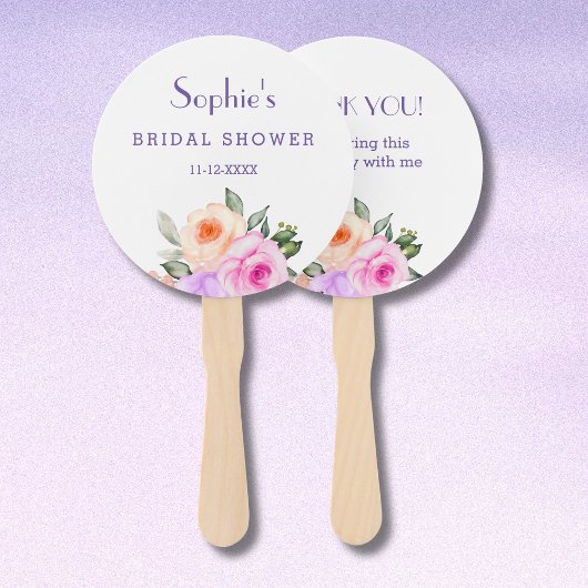 シック薄紫ピンクローズブライトフローラブライダルシャワー ハンドファン