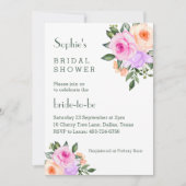 シック薄紫ピンクローズブライトフローラブライダルシャワー 招待状 (正面)