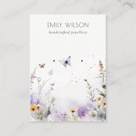シック薄紫ワイルドフラワーネックレスイヤリングディスプレイ 名刺 (正面)