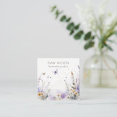 シック薄紫ワイルドフラワーバタフライイヤリングディスプレイ スクエア名刺 (スタンド正面)