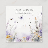 シック薄紫ワイルドフラワーバタフライイヤリングディスプレイ スクエア名刺 (正面)
