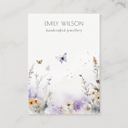 シック薄紫空白のワイルドフラワーロゴジュエリー表示 名刺 (正面)