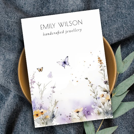 シック薄紫空白のワイルドフラワーロゴジュエリー表示 名刺