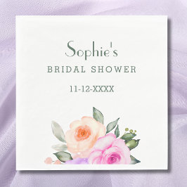 シック薄紫赤面ピンクブライトフローラブライダルシャワー スタンダードランチョンナプキン