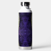 シック虹色パープルブルーフェイクグリッターモノグラム ウォーターボトル (左面)