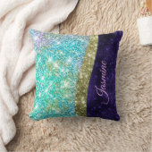 シック虹色パープルブルーフェイクグリッターモノグラム クッション (ブランケット)