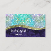 シック虹色パープルブルーフェイクグリッターモノグラム 名刺 (正面)