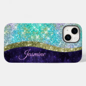 シック虹色パープルブルーフェイクグリッターモノグラム Case-Mate iPhoneケース (裏面 (横))