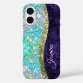 シック虹色パープルブルーフェイクグリッターモノグラム Case-Mate iPhoneケース (裏面)