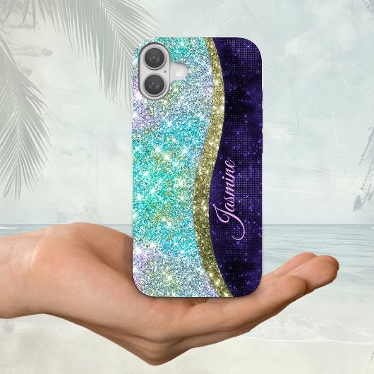 シック虹色パープルブルーフェイクグリッターモノグラム Case-Mate iPhoneケース