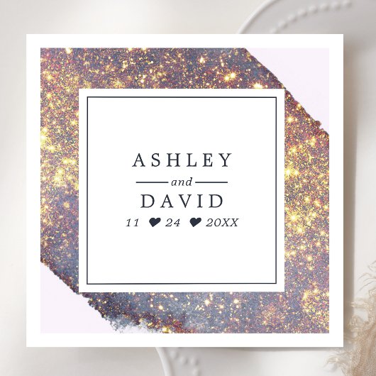 シック虹色パープル金ゴールド結婚グリッター スタンダードカクテルナプキン