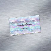 シック虹色ピンクシルバーフェイクグリッターモノグラム マグネット名刺 (インサイチュ)