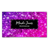 シック虹色ピンクフェイクグリッターモノグラム マグネット名刺 (正面)