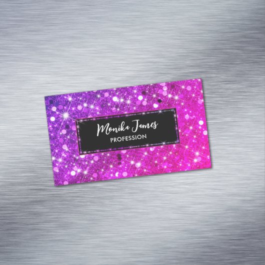 シック虹色ピンクフェイクグリッターモノグラム マグネット名刺 (インサイチュ)
