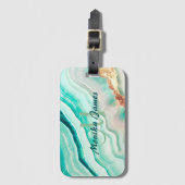 シック虹色ミント金ゴールドフェイクグリッターモノグラム ラゲッジタグ (正面縦)