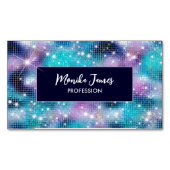 シック虹色薄紫ブルーフェイクグリッターモノグラム マグネット名刺 (正面)