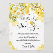 シック蜂蜜黄アイボリーフローラベビーシャワー サンキューカード (正面/裏面)