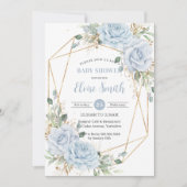 シック赤ちゃんブルーフローラ男の子ベビーシャワーQRコード 招待状 (正面)