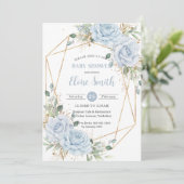 シック赤ちゃんブルーフローラ男の子ベビーシャワーQRコード 招待状 (スタンド正面)