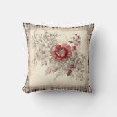 シック赤と白プレイドフローラ クッション (正面)