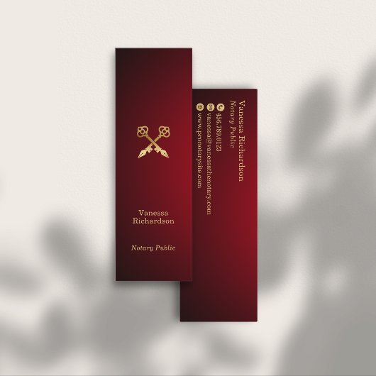 シック赤グラデーション金ゴールド公証人鍵 スキニー名刺