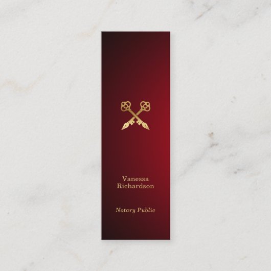 シック赤グラデーション金ゴールド公証人鍵 スキニー名刺 (正面)