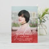 シック赤グリッターグラデーションガーリー写真卒業 案内状 (スタンド正面)