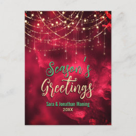シック赤グリッターグリッターライトクリスマスニューイヤー ポストカード