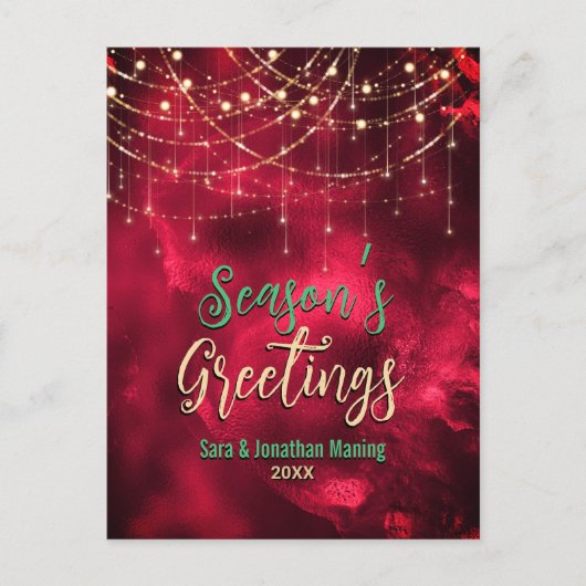シック赤グリッターグリッターライトクリスマスニューイヤー ポストカード (正面)