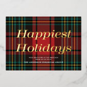 シック赤タータンチェックノンフォトビジネス企業の金ゴールド 箔シーズンカード (正面)