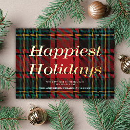 シック赤タータンチェックノンフォトビジネス企業の金ゴールド 箔シーズンカード