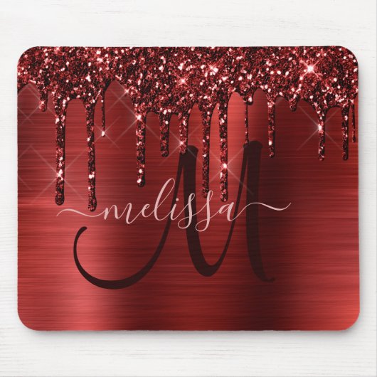 シック赤ドリップグリッター金属モノグラムマウス マウスパッド (正面)
