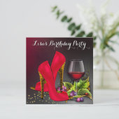 シック赤ハイヒール赤ワイン誕生日パーティー 招待状 (スタンド正面)