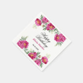 シック赤バイオレットピオニーフローラ緑誕生日 スタンダードカクテルナプキン (角)