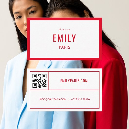 シック赤ファッション/美しい名刺QRコード 名刺