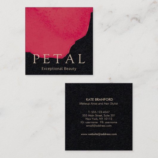 シック赤フローラウォーターカラーバラペタル美しい スクエア名刺 (正面/裏面)