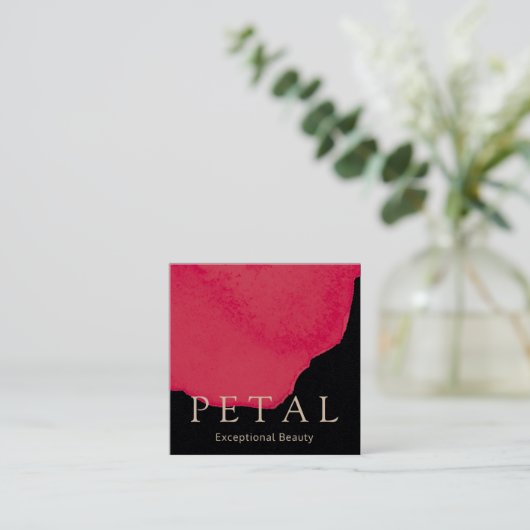 シック赤フローラウォーターカラーバラペタル美しい スクエア名刺 (スタンド正面)