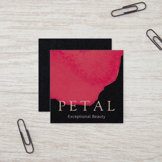 シック赤フローラウォーターカラーバラペタル美しい スクエア名刺 (正面/裏面インサイチュ)