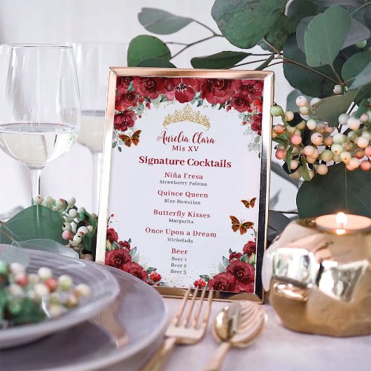 シック赤フローラ金ゴールドキンセアニェラバードリンクのメニュー フォトプリント           