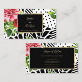 シック赤ローズブラックジオメトリック金ゴールドフレームサロン 名刺 (正面/裏面)