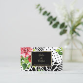 シック赤ローズブラックジオメトリック金ゴールドフレームサロン 名刺 (スタンド正面)