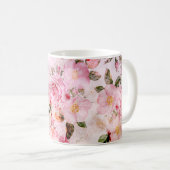 シック赤面かわいらしピンク水彩バラフローラ コーヒーマグカップ (正面右)