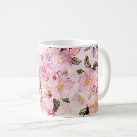 シック赤面かわいらしピンク水彩バラフローラ コーヒーマグカップ (正面右)