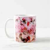 シック赤面かわいらしピンク水彩バラフローラ コーヒーマグカップ (左)