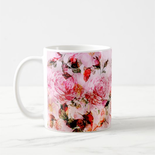 シック赤面かわいらしピンク水彩バラフローラ コーヒーマグカップ (左)