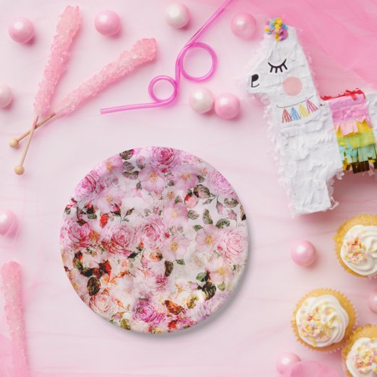 シック赤面かわいらしピンク水彩バラフローラ ペーパープレート (パーティー)