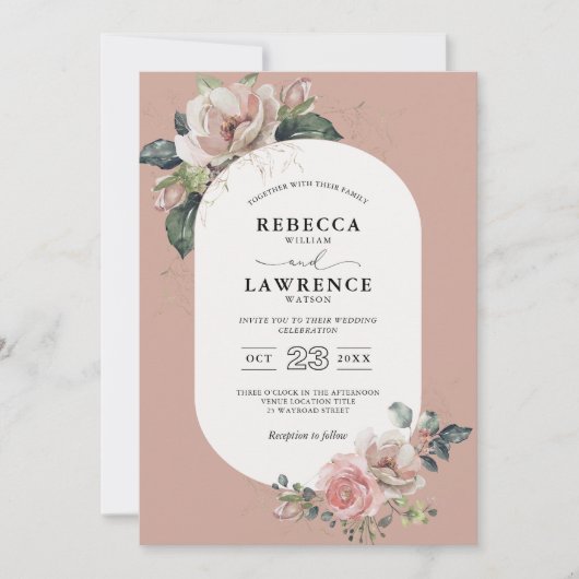 シック赤面セージ植物性結婚式招待状 招待状 (正面)